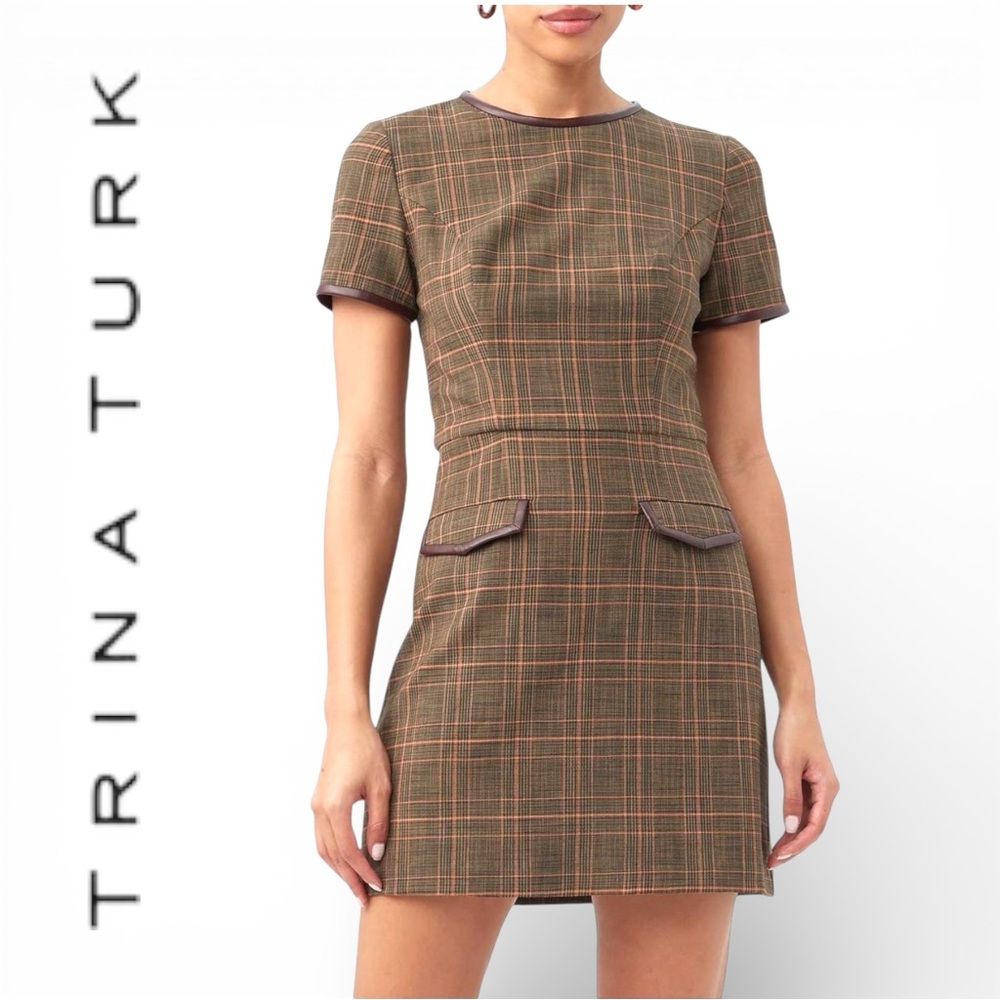 Trina Turk Women Plaid Short Sleeve Dress With Pockets Size 12 NWT